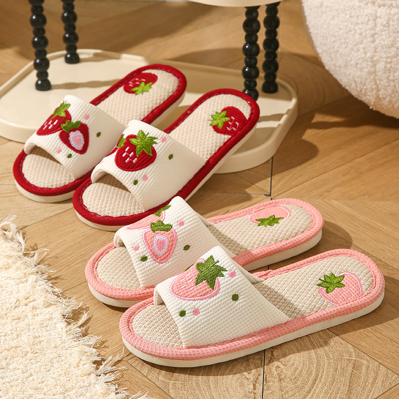 Aardbeienkleurige linnen panto - Home Textile recensie en prijs